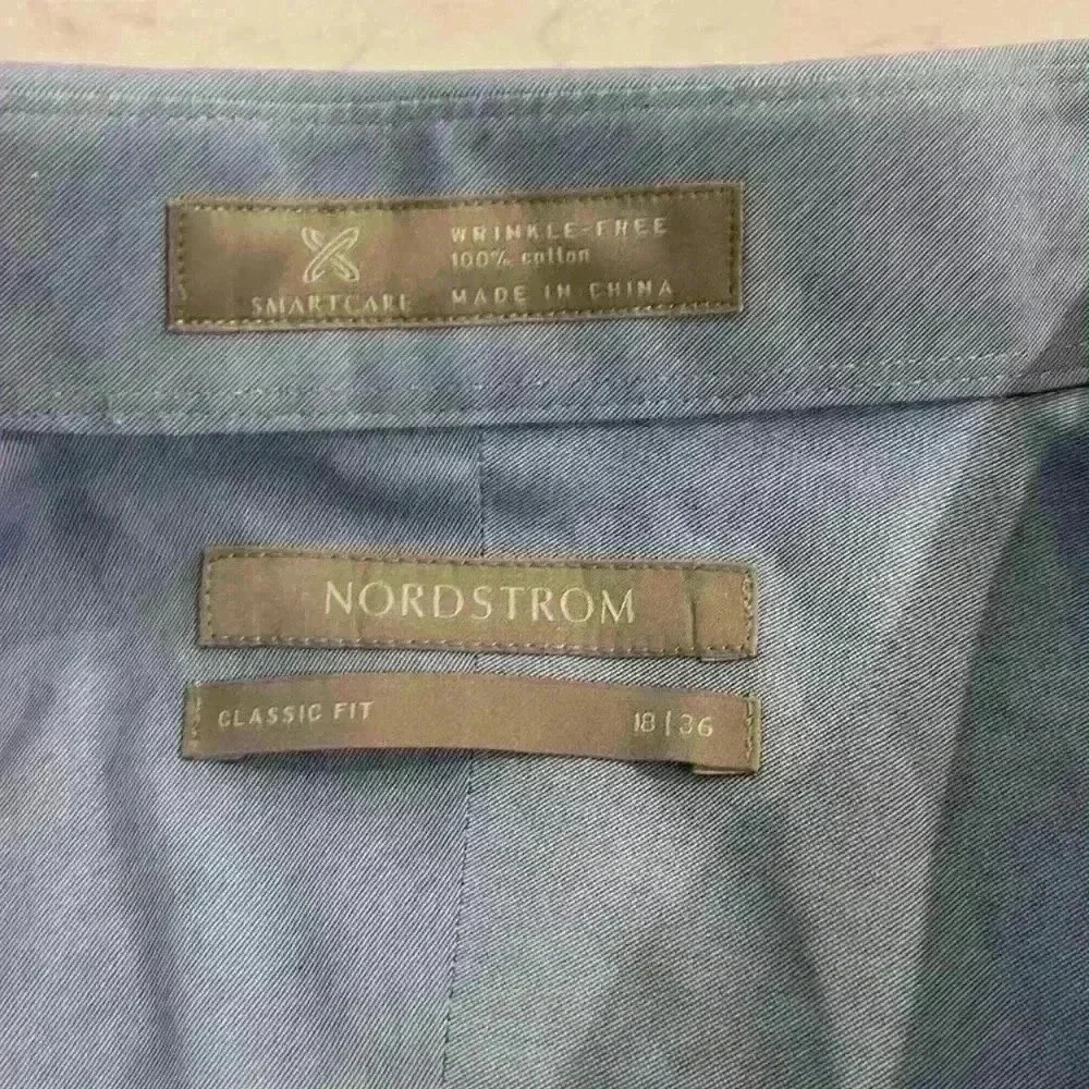 Nordstrom light blue men's button-down Classic‎ Fit sz 18/36 - Picture 2 of 4